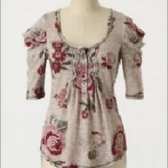 Anthropologie C Keer Grey Floral Dressing Room Top - Picture 1 of 4
